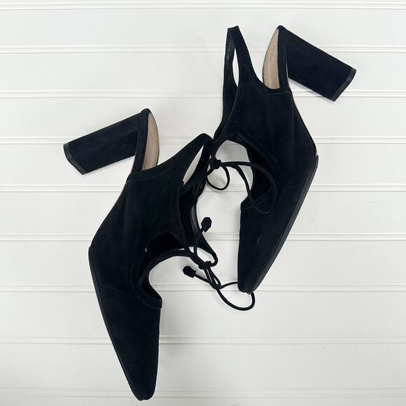 The Row Camil Suede Tie Front Pump Black Heel Almond Toe - Picture 3 of 10